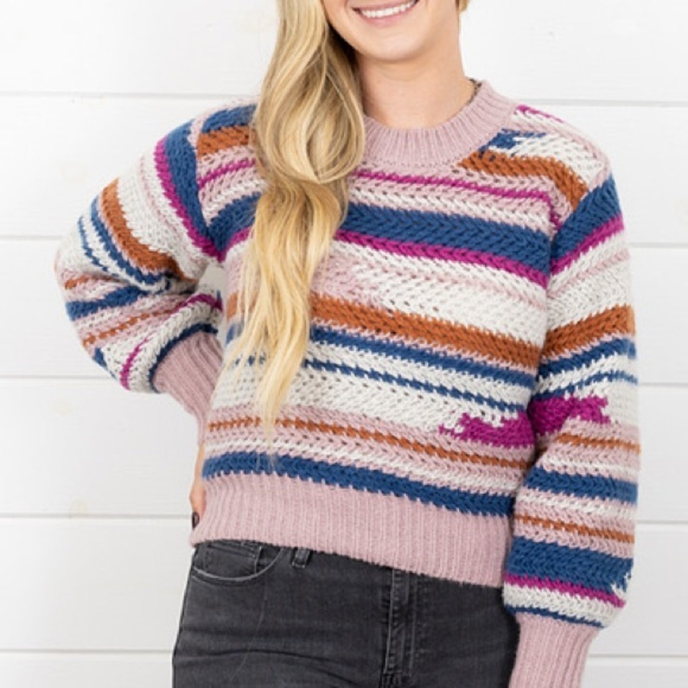 Z SUPPLY Ashville Striped Balloon Sleeve Striped Sweater Size Small - Picture 10 of 15